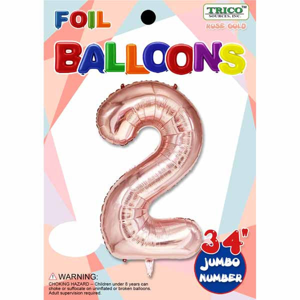 34" Rose Gold Number 2 Jumbo Foil Balloon - Birthday Party Decoration