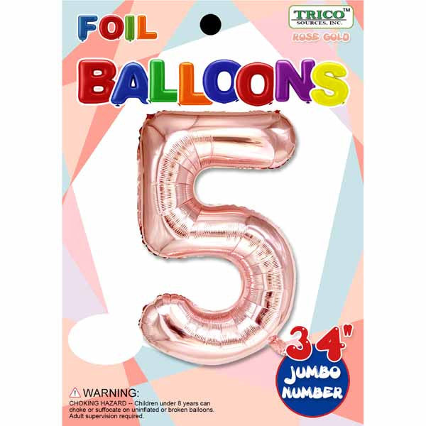 34" Rose Gold Number 5 Jumbo Foil Balloon - Birthday Party Decoration