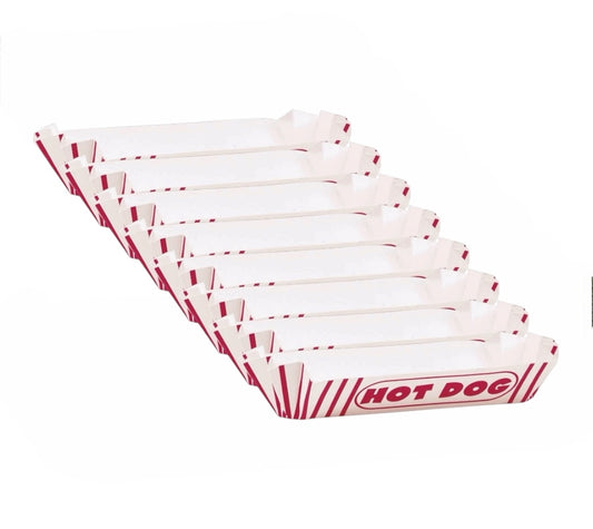 Red & White Striped Paper Hot Dog Tray 8 Pack