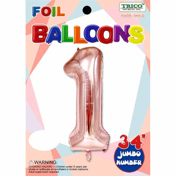 34" Rose Gold Number 1 Jumbo Foil Balloon - Birthday Party Decoration