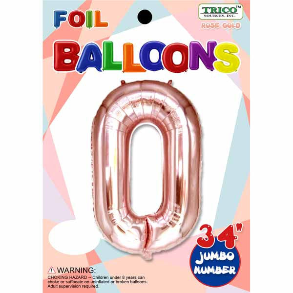 34" Rose Gold Number 0 Jumbo Foil Balloon - Birthday Party Decoration