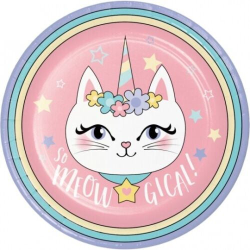 Sassy Caticorn 9 Inch Plates Tableware Cat Party Decorations Supplies 8/ct