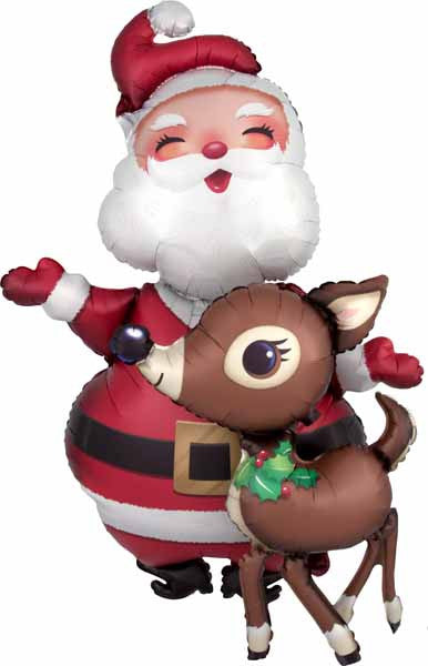Santa and Reindeer Jumbo Christmas Balloon Decor