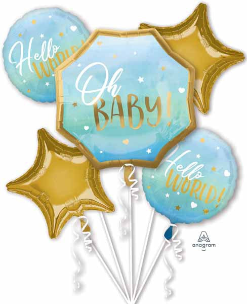 Blue & Gold Oh Baby! Balloon Bouquet