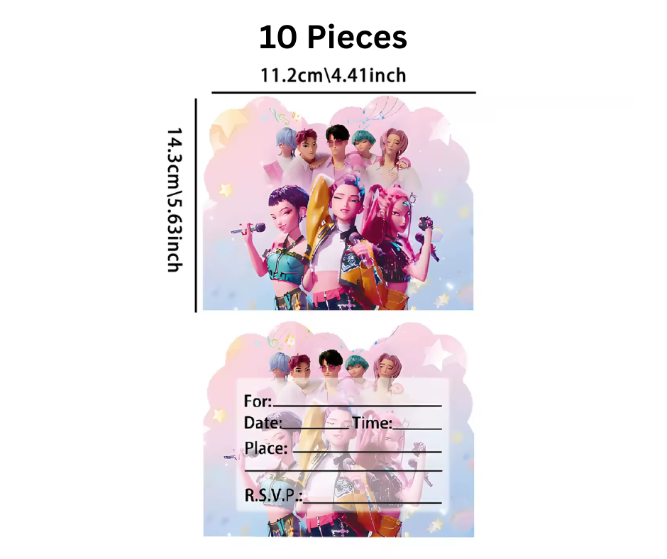 K-Pop Demon Hunters Anime Invitation Cards 10 Count
