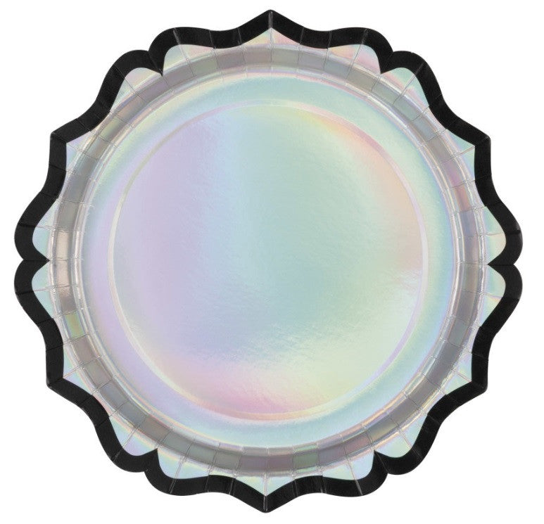 Iridescent Hauntings Scalloped Shaped 9.25" Dessert Plates 8ct - Iridescent Foil Stamping