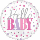 Hello Baby Girl Pink Dots 18" Round Foil Balloon
