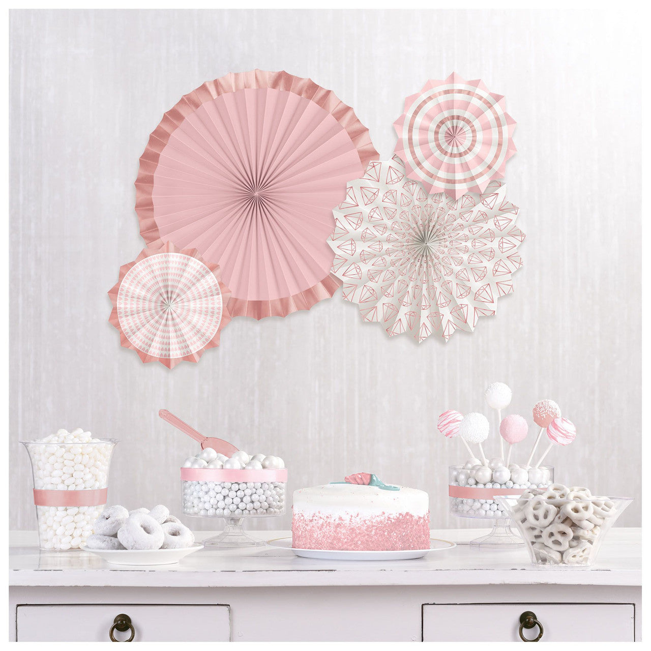 Blush & Rose Gold Paper Fans 4/PCS - Hot Stamp