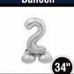 34" Silver Standing Number 2 Balloon Air-Fill ONLY