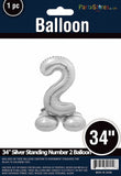 34" Silver Standing Number 2 Balloon Air-Fill ONLY