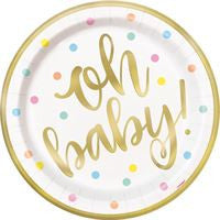 IN Gold Baby Shower Round 9" Dinner Plates 8/CT