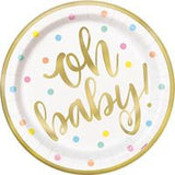 IN Gold Baby Shower Round 9" Dinner Plates 8/CT