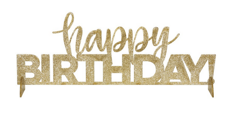 Gold Foil Flecked "Happy Birthday" Clear Acrylic Centerpiece 1/CT