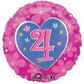 18" Number 4 Balloon Heart & Flowers Pink Balloon