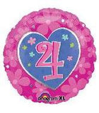 18" Number 4 Balloon Heart & Flowers Pink Balloon