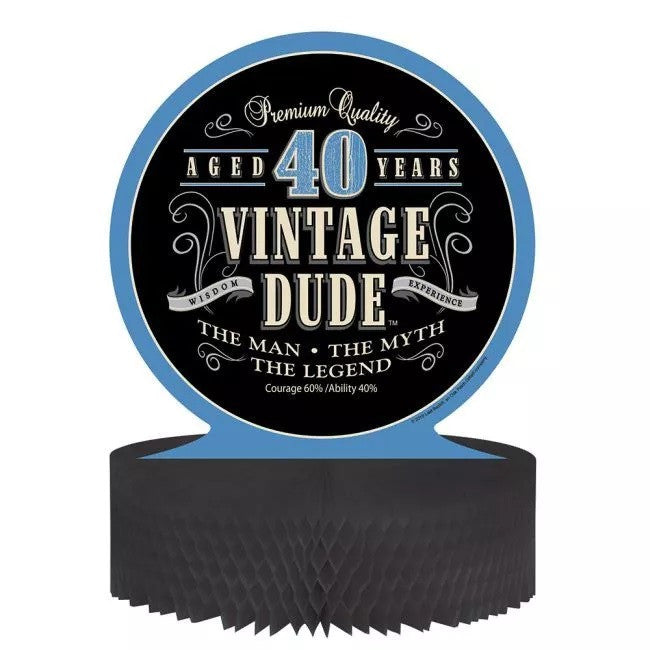 Vintage Dude 40th Birthday Honeycomb Centerpiece 13" Paper The Man Myth Legend