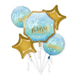 Anagram Oh Baby! 5 Foil Balloons Bouquet Baby Boy Blue & Gold Gender Reveal Party Decor
