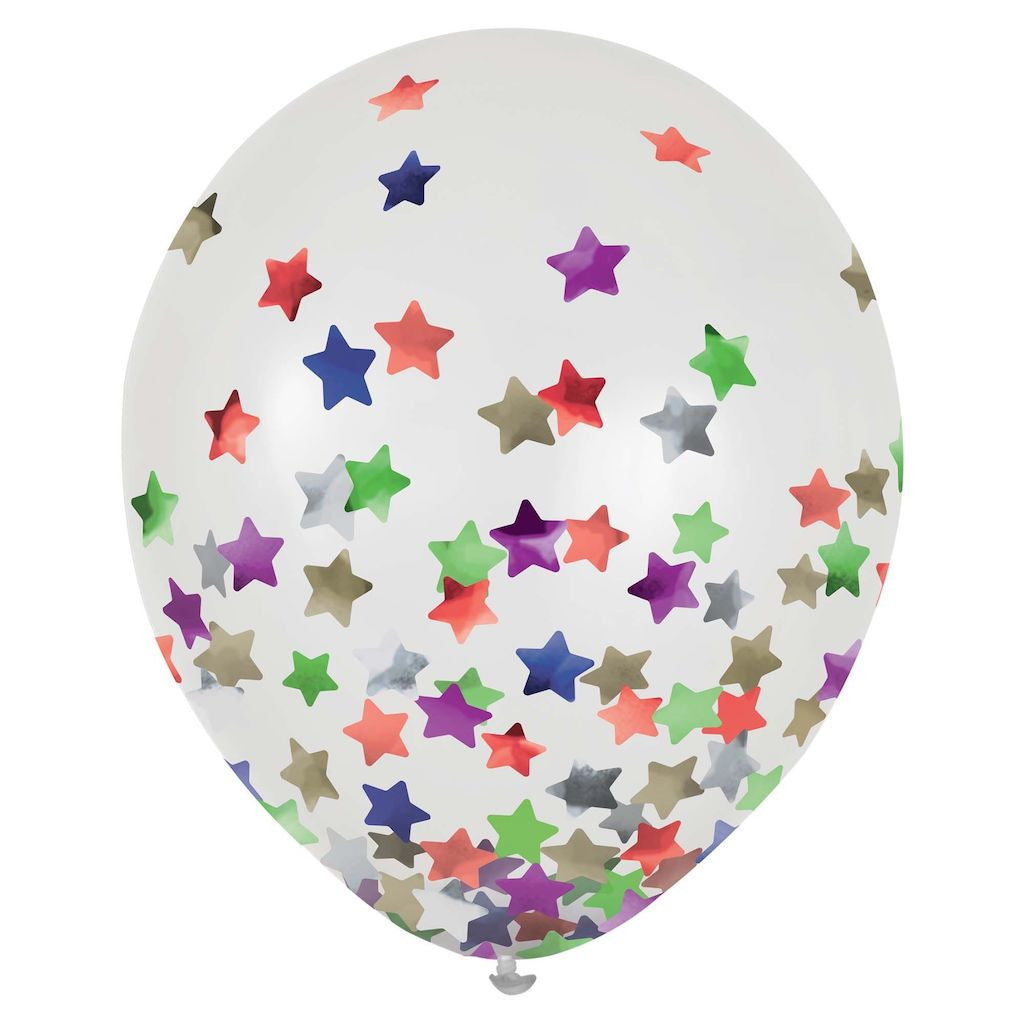 Stars Confetti Filled 12" Latex Balloons 6 Pack