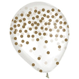 Pack Of 6 Confetti Printed Latex Balloons Gold