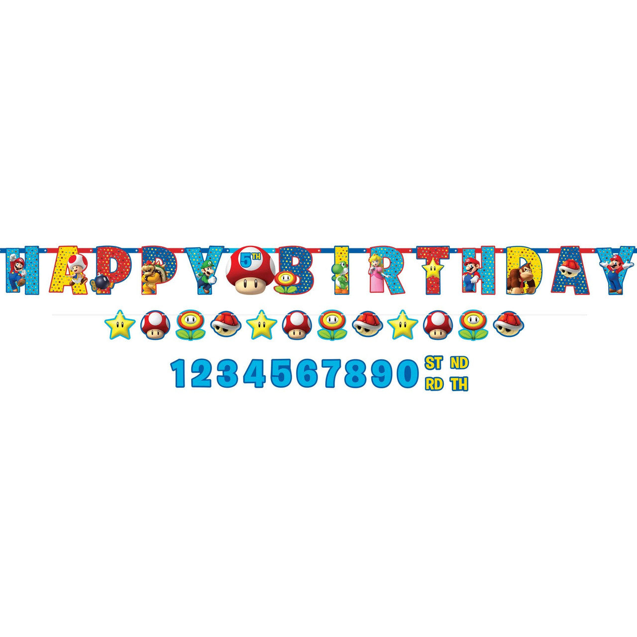 Super Mario Brothers Customizable Jumbo Birthday Pennant Banner Kit
