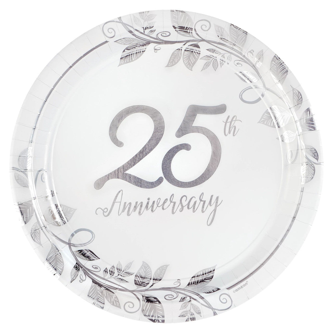 Happy 25th Anniversary 7" Round Metallic Plates 8/CT