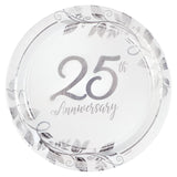 Happy 25th Anniversary 7" Round Metallic Plates 8/CT