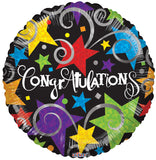 Congratulations Stars Swirls Black Foil Balloon