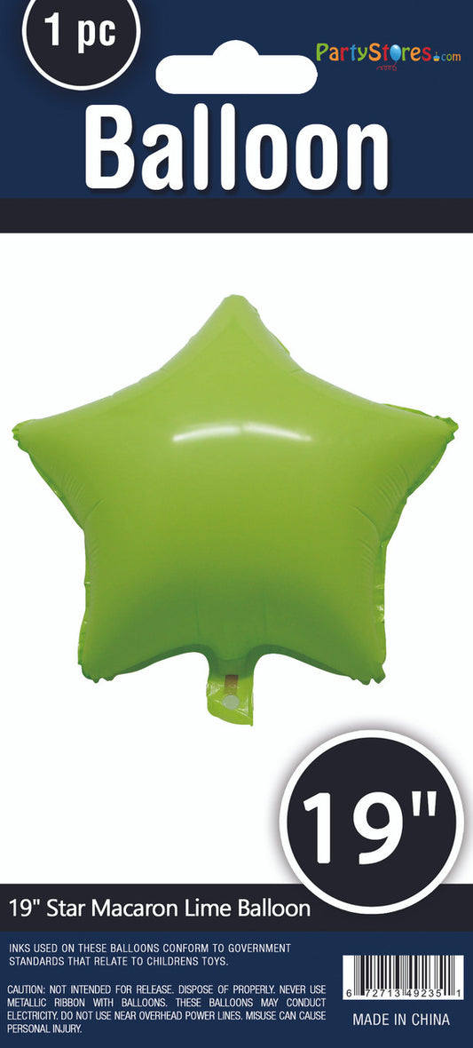 19" Macaron Lime Green Star Shape Foil Mylar Balloon Party Decor