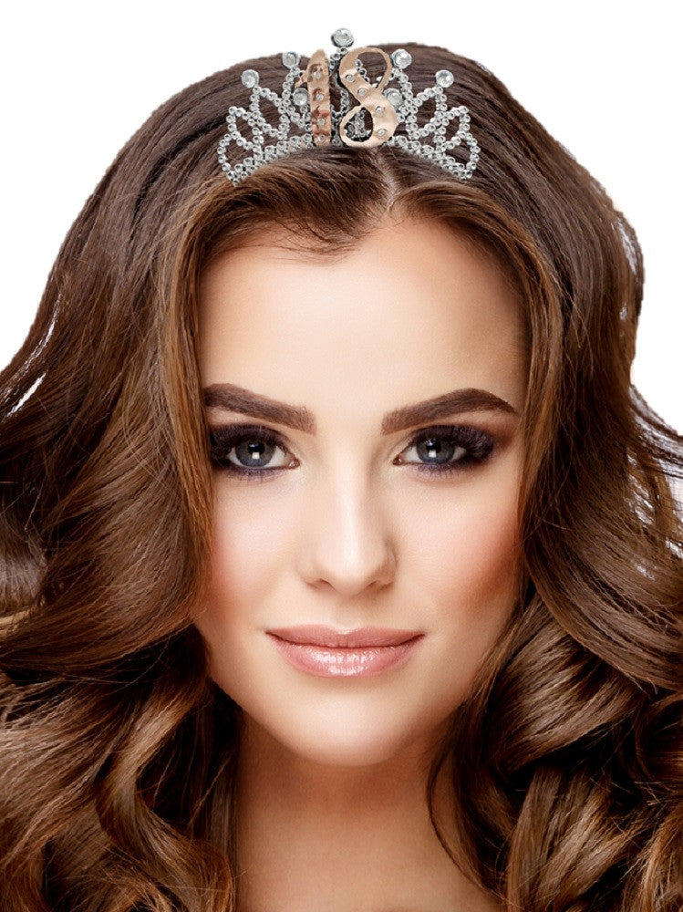 18th Birthday Metallic Rose Gold Silver Tiara Hair Comb Crown Party B-Day Girl