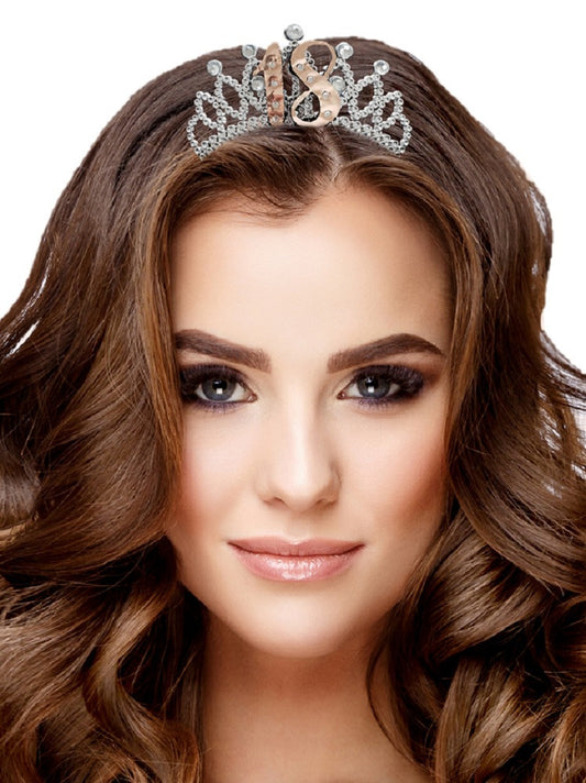 18th Birthday Metallic Rose Gold Silver Tiara Hair Comb Crown Party B-Day Girl