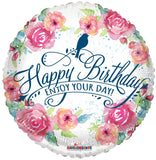 Happy Birthday Enjoy Your Day! Watercolored Flowers 18" Balloon