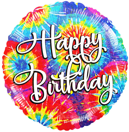 Tie Dye Swirly Holographic Foil Birthday Balloon