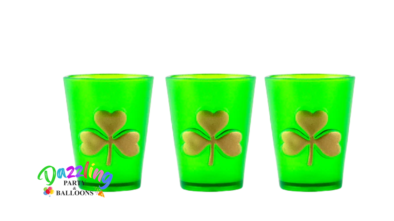 St Patricks Day Shot Glasses Green Plastic 1.5 OZ Pack of 3 Shamrock Clover