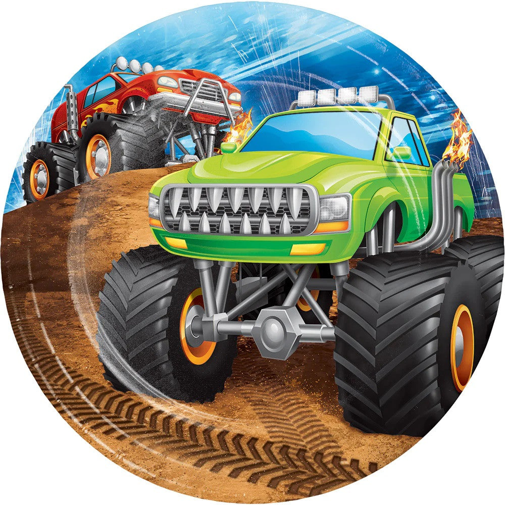monster truck rally theme dessert plates