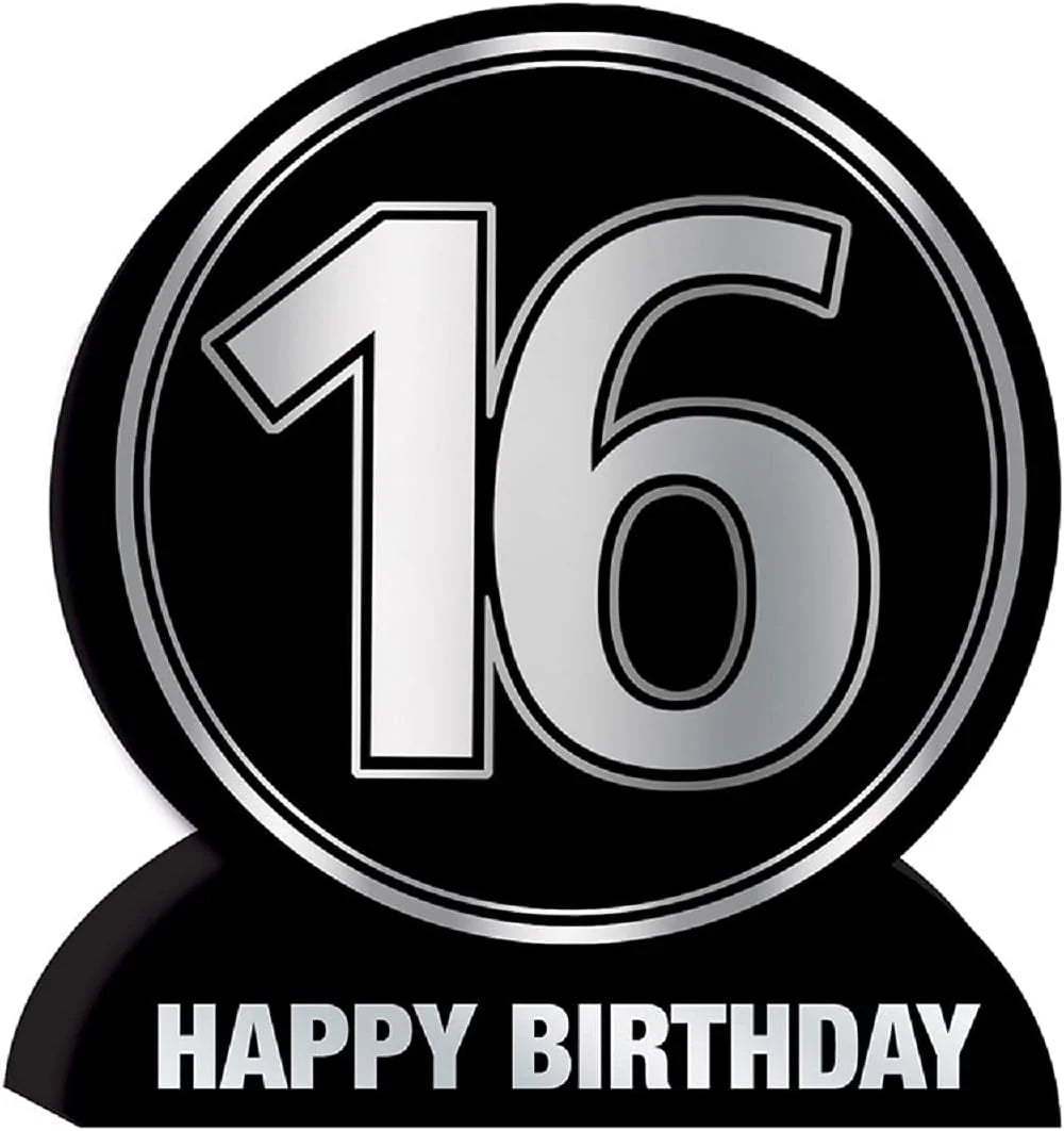 Charming 3-D 16th Birthday Centerpiece Silver Black - 1 Pack