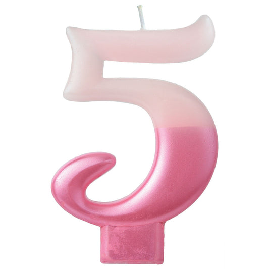 Pink Metallic Numeral Birthday Party Cake Candle #5 Number Five