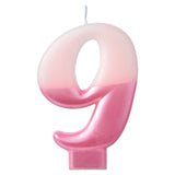 Pink Metallic Numeral Birthday Party Cake Candle #9 Number Nine