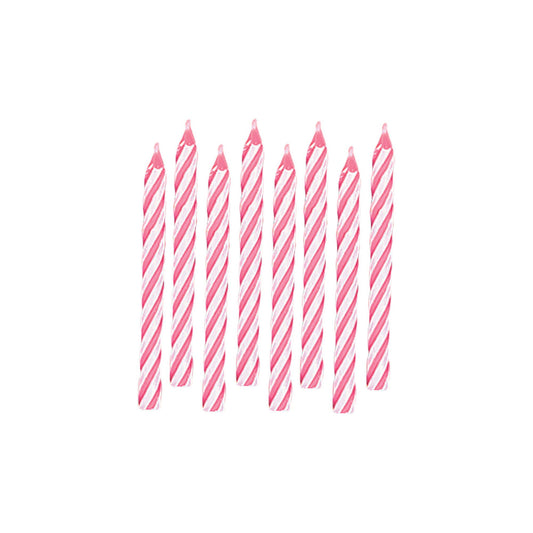 Pink Candy Stripe Classic Spiral Birthday Cake Party Candles 24 Pack