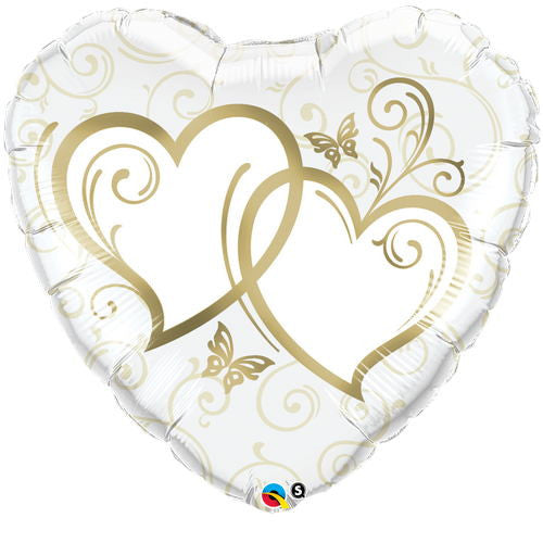 36" Hearts Entwined Gold Heart Shaped Balloon