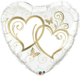 36" Hearts Entwined Gold Heart Shaped Balloon