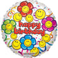 smiley flower faces happy birthday foil balloon