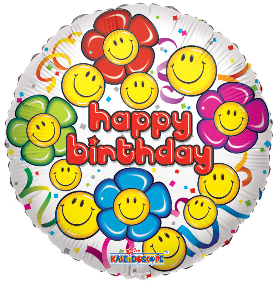 smiley flower faces happy birthday foil balloon