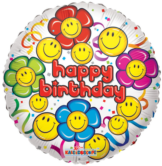 smiley flower faces happy birthday foil balloon