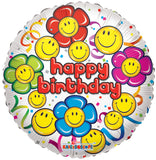 smiley flower faces happy birthday foil balloon
