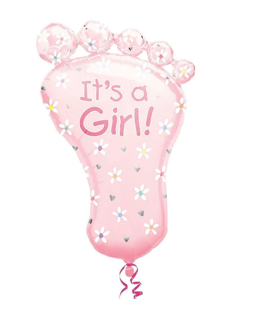 Anagram 32" It's A Girl Baby Foot Print Shape Decorative Foil Balloon Party Decor
