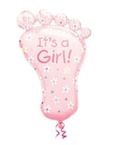Anagram 32" It's A Girl Baby Foot Print Shape Decorative Foil Balloon Party Decor