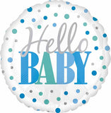 Hello Baby Boy Blue Dots 18" Round Foil Balloon