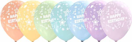 Happy Birthday Pastel All Over Printed Latex Balloon Assorted 1/CT