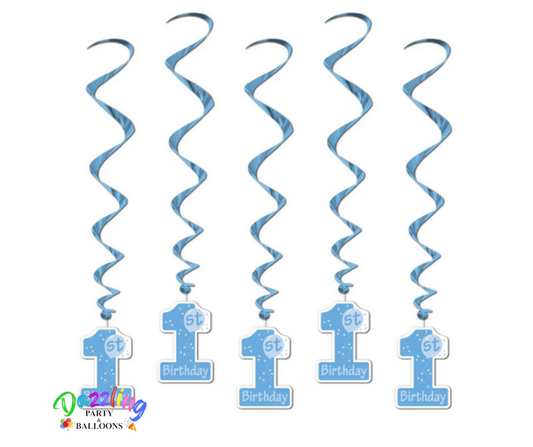 1st Birthday Whirls In Blue Hanging Spiral Swirls Party Decorations