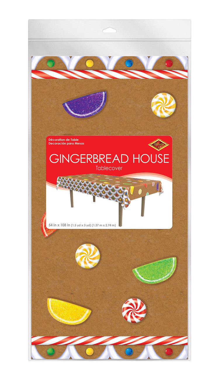 Gingerbread House Christmas Holiday Party Table Cover Tablecloth 54" x 108"